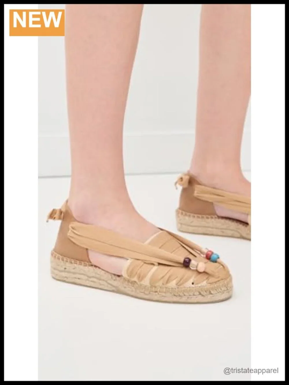 Beaded Espadrilles Leather Panel Ties Back Pull-On Casual Summer Shoes
